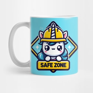 Kawaii unicorn in hardhat safe zone Mug